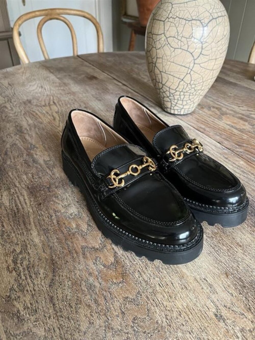 Circus by Sam Edelman Black Patent Chunky Chain Loafers